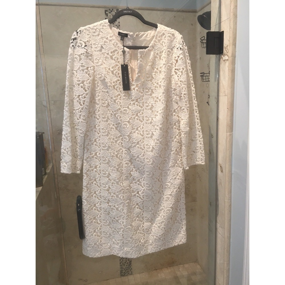 Talbots Beige Crochet Lace Fitted Sheath Dress Womens 6 New $200 Knee Length